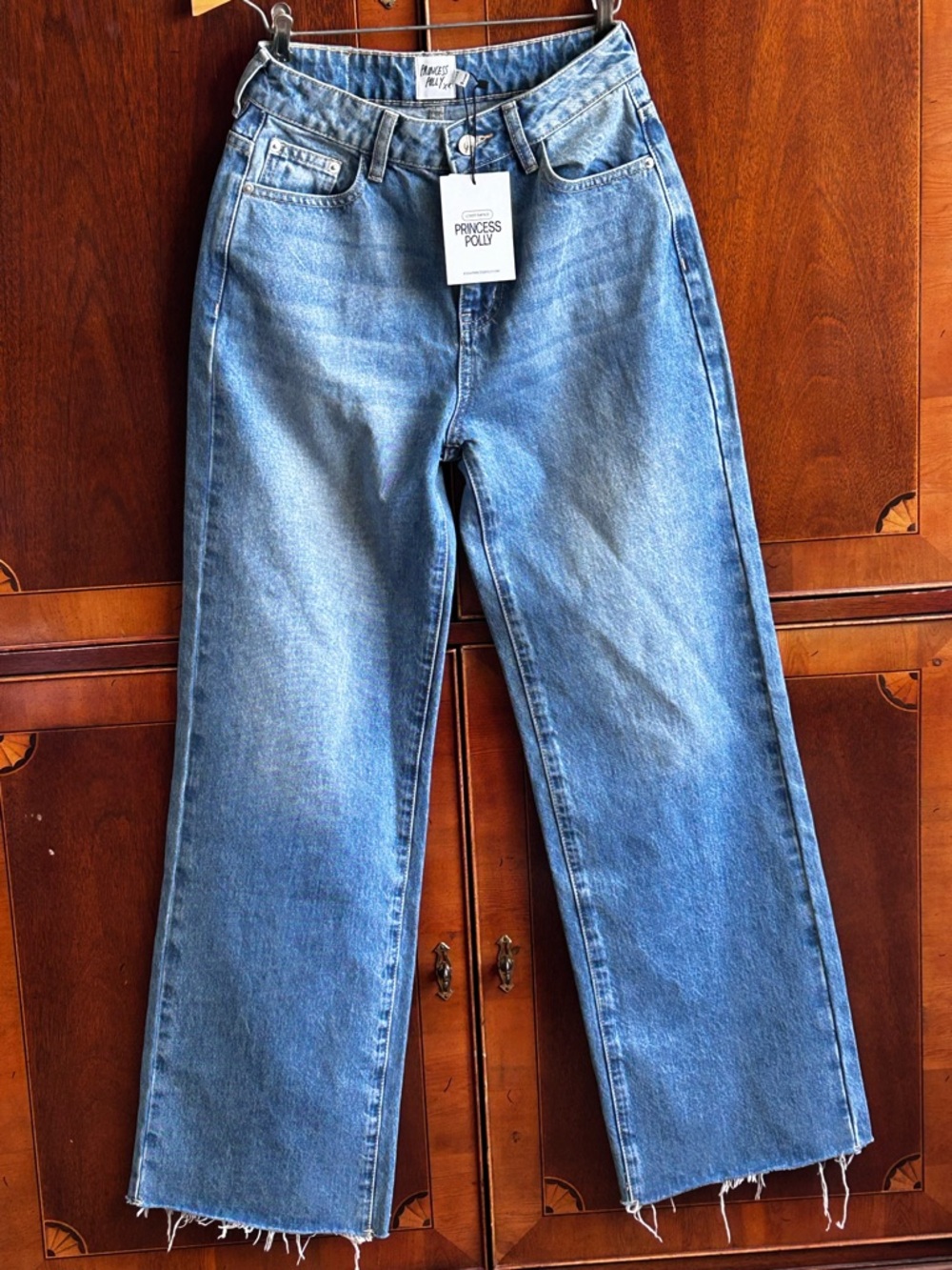 NWT PRINCESS POLLY s4 hi rise, wide leg jeans-raw hem-no stretch-$70 retail